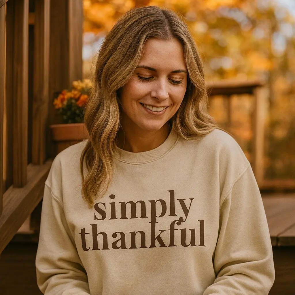 Simply Thankful Sweatshirt | Fall Crewneck Pullover for Women & Men | Cozy Gildan 18000 in Sand, Grey, Maroon, Black, Green