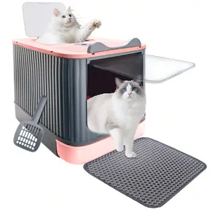 Cat Litter Box With Litter Mat And Scoop, Foldable Cat Litter Box With Lid, Pull-Out Cat Litter Box, Deodorizing, Easy To Clean(White Grey) black friday special potty pink home goods