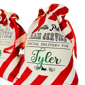 Santa Sacks - Christmas - Handmade - Gifts - Candy Cane - Customized Christmas Gifts Decoration- Holiday-Kids - Craft