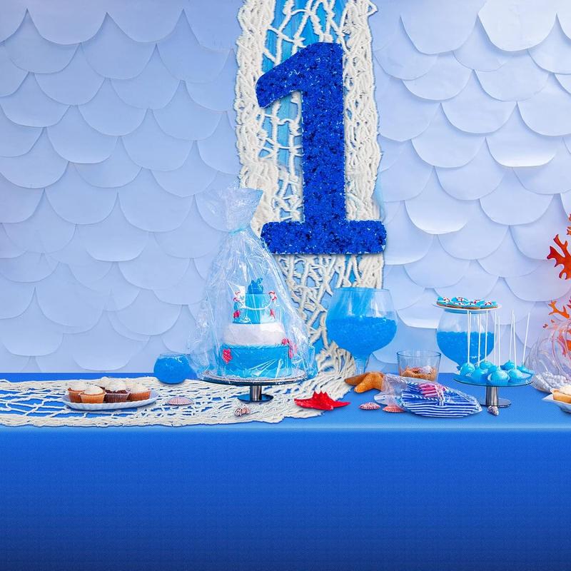 6 Pcs Fish Net Decorative and Tablecloth Set, Cotton Fishnet and Plastic Table Cover Decorations Set for Nautical Themed Party Baby Shower Pirate Decorations Mermaid Party(Vivid Color) Ornaments