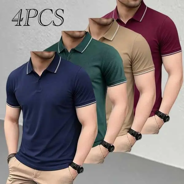Men's 4-Pack Collared Casual Polo Shirts, Fitted Short-Sleeve Breathable Quick-Drying Athletic Sportswear for Golf, Tennis, Casual Outdoor Sports, Quick Dry