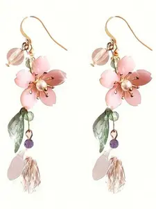 Flower Design Dangle Earrings, Faux Pearl Decor Dangle Earrings, Fashion Jewelry Accessories for Women & Girls, Trendy All-match & Exquisite Jewelry for Birthday Gift, Fashionable Jewelry
