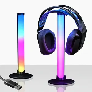 RGB LED Light with Gaming Headset Holder, USB Powered Desk Area Lighting, Detachable Headphone Stand, Decorative Fixture for Gamers, Headphone Hanger