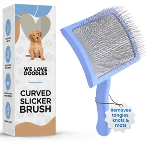 Curved Grooming Slicker Brush for Dogs, Soft Pin Goldendoodle Brush for Dematting & Shedding, Ideal Dog Slicker Brush for Poodles, Labradoodles & Small Breeds, Professional Pet Tool [We Love Doodles]