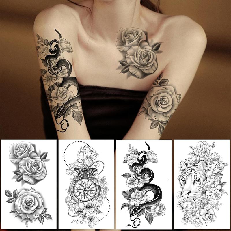77 Sheets 3D Realistic Temporary Tattoos Adults Kids, Realistic Skull Tiger Wolf Lion Dragon Spider Snake Temporary Tattoos For Women Men, Half Arm 3D Halloween Temp Tattoos Look Real And Last Long