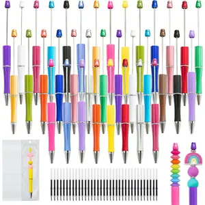 105 count Beadable Pens Bulk - 35 Plastic Ballpoint Pens for Beading with Refills & Bags, DIY Beaded Pens Kit, Craft Gifts for Teachers Adults,  for Office, School and Easter Day (Colorful)