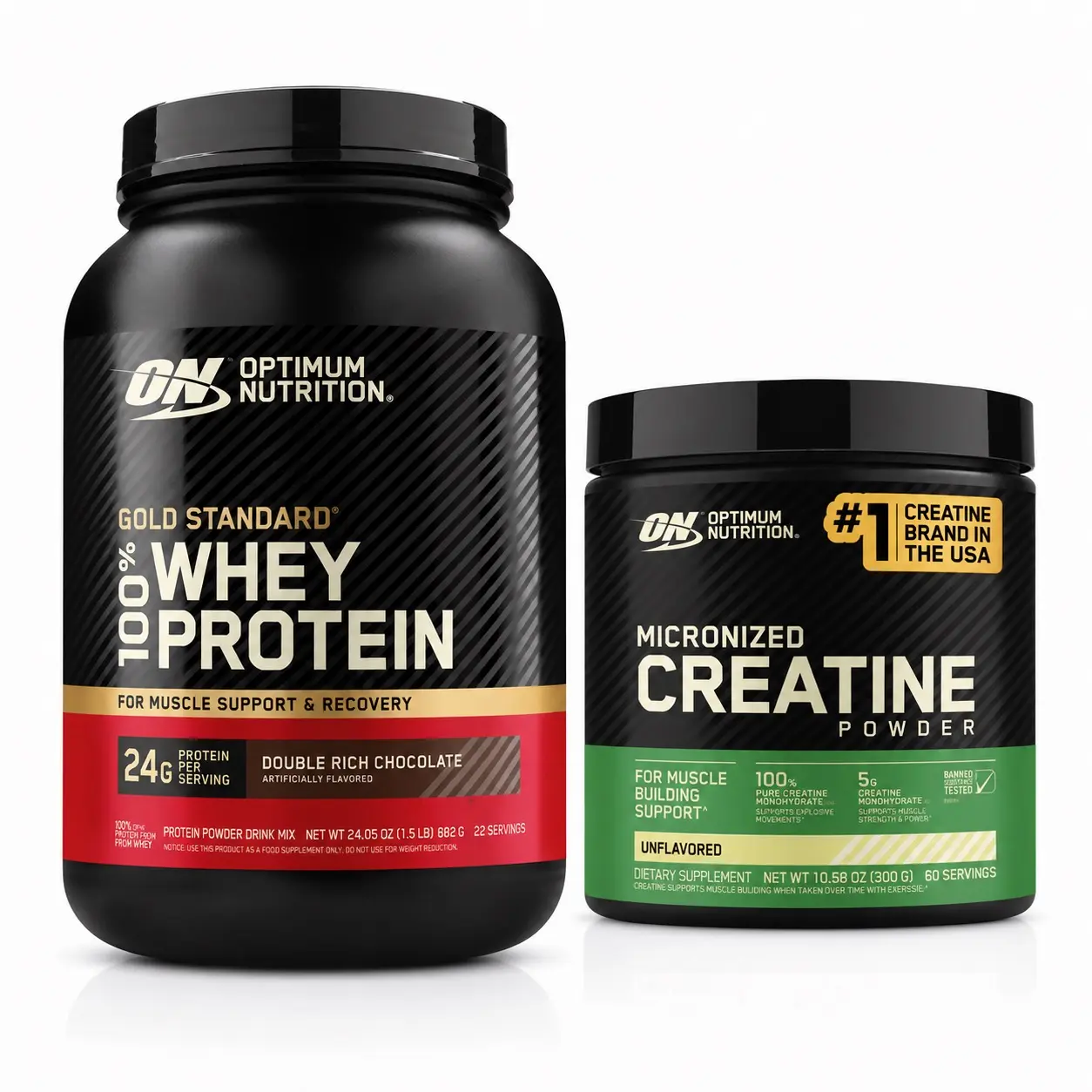 Optimum Nutrition Gold Standard 100% Whey Protein Supplement, Double Rich Chocolate, 1.5 lb + Micronized Creatine, 300 g Bundle