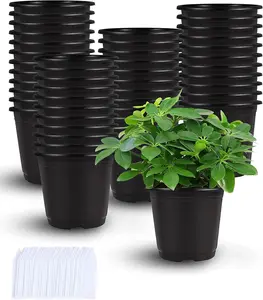 Nursery Pots, 110 Pcs Black Plastic Plant Pots 4 Inches Seed Starting Pots Containers with 110 Labels No Brand