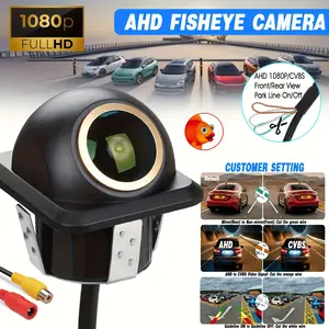 Front/Side/Rear View Fisheye Golden Lens Camera, 1080P Video Resolution with Night Vision, Easy Installation for Pickup Trucks & SUVs, Safe Reverse Parking, Crystal Clear Image, AHD Signal Compatible, Wide-Angle Lens Parking Line Markers