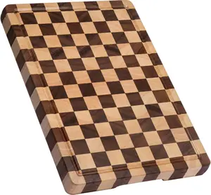 Cutting Boards for Kitchen, Design in USA Large Acacia Wood Chopping Board, Checkered Cutting Board with Juice Grooves & Handles, Butcher Block Serving Tray with Gift Box 16.5" x 11.6" x 0.8"