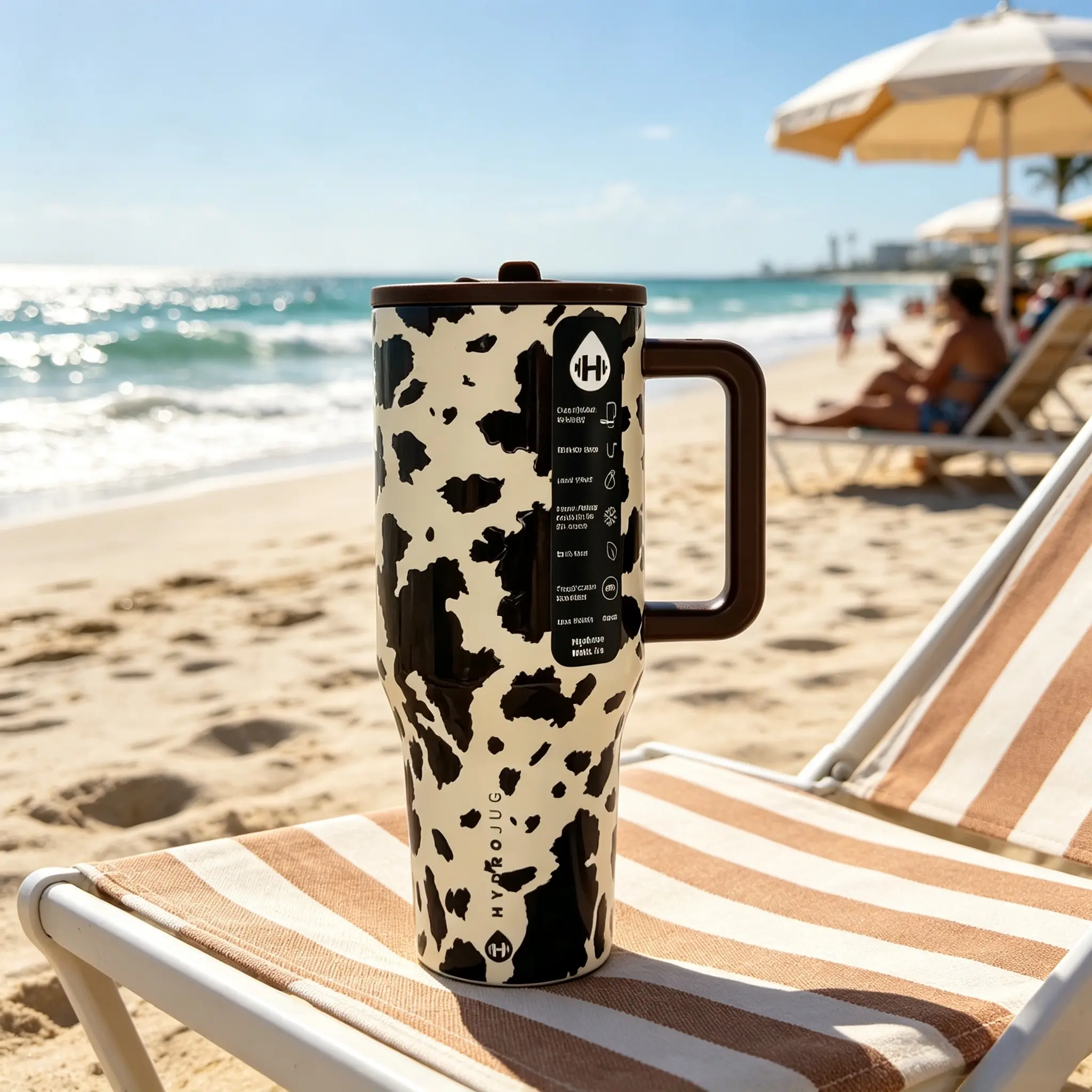 HydroJug 40oz Cute Black-White Cow Pattern Stainless Steel Insulated Vacuum Flask Water Bottle, Leak-Proof Portable Travel Drinkware, 24H Cold Retention, Fine-Mesh Ceramic Mug, Pirate Skull Tumbler, Car-Use Gift for Heavy Metal Enthusiasts, Water Bottles