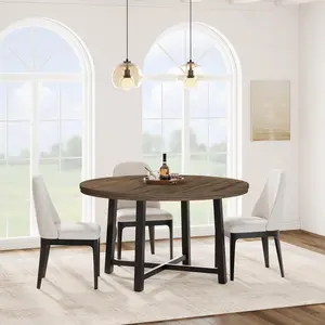 Garvee Industrial Round Dining Table 120 cm – Wood and sturdy metal frame – Ideal for small spaces – For 4-6 people – Brown color 50