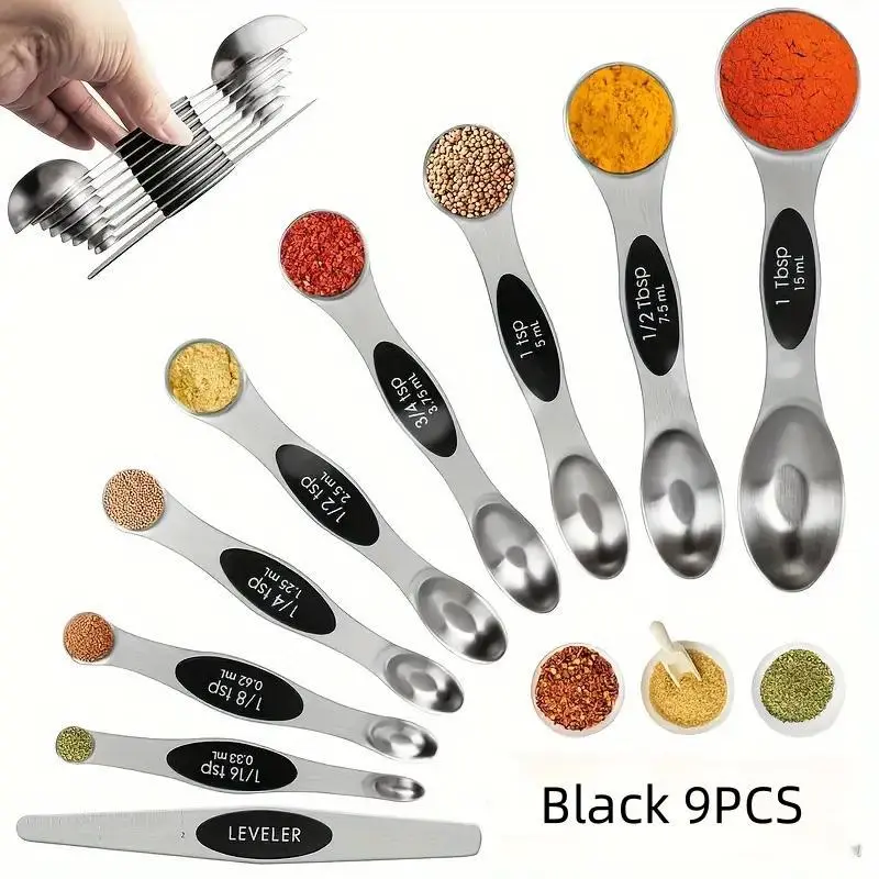 Magnetic Stainless Steel Double-Ended Measuring Spoons Set - Food-Grade Food Measuring Tool, Kitchen Utensils for Coffee, Baking, Accurate Home Cooking, Measuring Spoons Stainless Steel