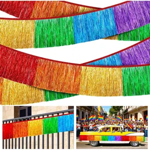 Watayo 4 Pcs Rainbow Foil Fringe Banners, Pride Decorations Metallic Tinsel Tassel Garlands, LGBT Rainbow Hanging Tinsel Banner Streamers for Birthday Wedding Pride Month Parade Float Party Decor