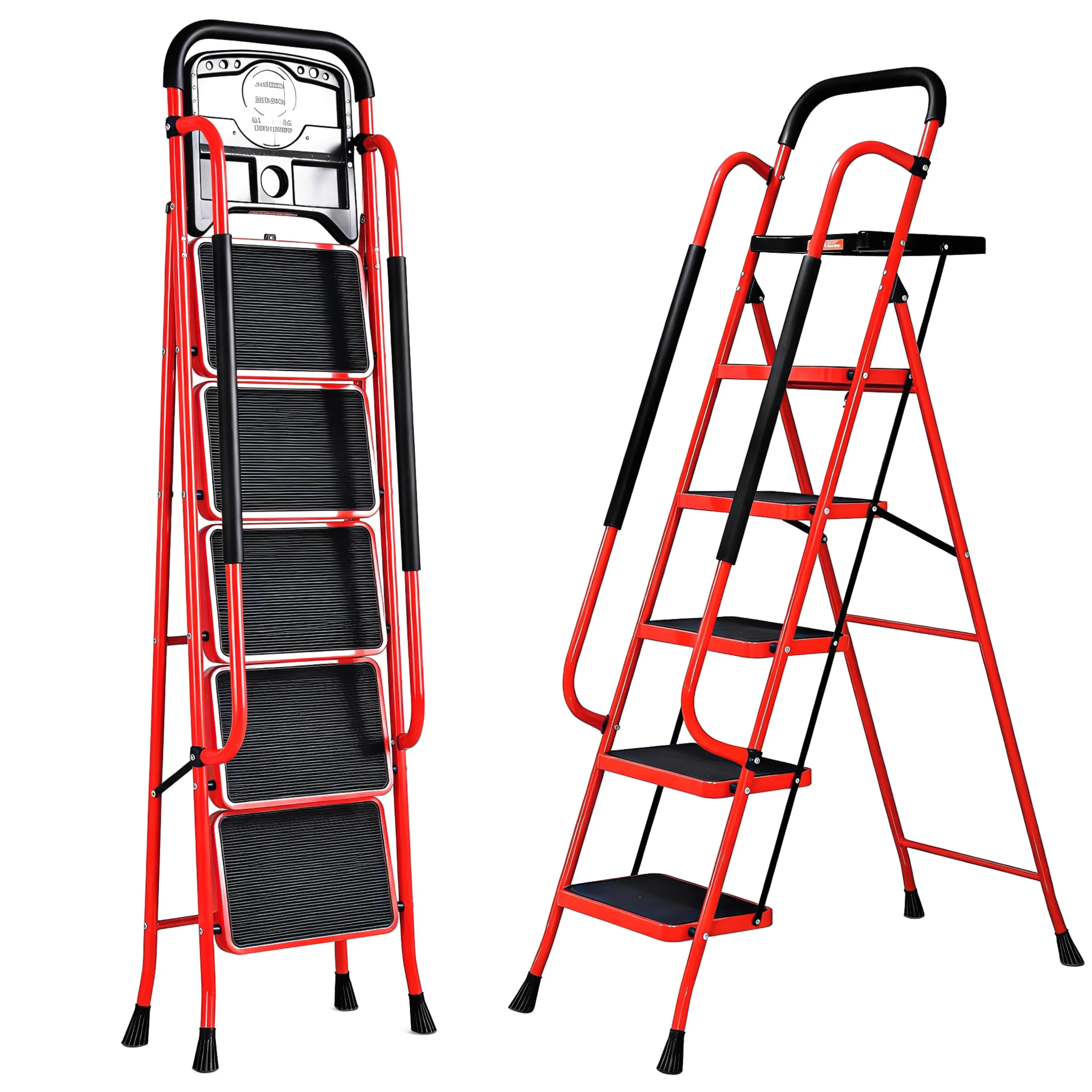 Sekam 5-Step Stairs Multi-Purpose Ladder with Built-In Tool Tray - Non-Slip Wide Steps, Heavy-Duty Sturdy Frame, Lightweight 26 lbs Design, 220 lbs Weight Capacity - Ideal for Home Chores, DIY Projects, Stairs Multi-Purpose Ladders