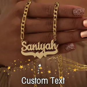 Custom Double Layer Name Necklace – Heart Pendant Personalized Stainless Steel Chain (Gold/Silver Gift for Her)