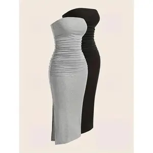 Women’s flat pleated open-top bodycon tube dress, lace-up casual outdoor dress, sundress, women’s dress GARMENTARY