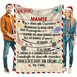 French Mamie Letter Quote Flannel Throw Blanket for Bedroom Couch Sofa Ultra Soft Cozy Warm Sentimental Grandma Gift from Grandkids
