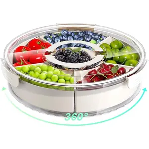 Divided Serving Tray with Lid and Handle Large Snack Spinner Snackle Box Container Multi-Purpose Food Platter for Charcuterie Veggie Fruit Taco Tuesday Movie Night Travel Beach Picnic Essentials