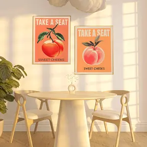 2pcs, Sweet Cheeks Posters Funny Printable Posters Vintage Bathroom Wall Art Peach Art Printing Funny Art Numbers Pretty Tramp Art, Wall Art With Frame, Wall Arts, Posters, Canvas Material (Optional Frame) , Room Decor, Bedroom Decor, Wall Decor,