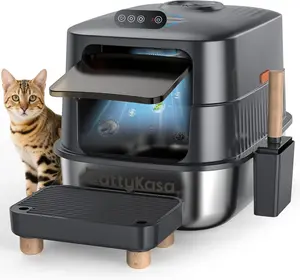 【CattyKasa】Odor Control XL Stainless Steel Litter Box，3-in-1 Enclosed High Sided Litter Box with High Lid for Big Cats，Non-Sticky，Anti-Leakage，Easy Clean，with Scoop & Filter Pedal