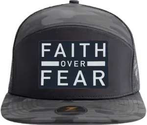Faith Over Fear Hat - Black with Leatherette Patch Motivational Message Perforated Sides for Breathability Casual Wear Statement Piece One Size Fits Most Adjustable Snapback
