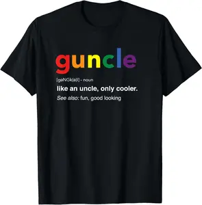 100% Cotton Guncle Definition Rainbow Pride Color T-Shirt for Gay Uncle T-Shirt