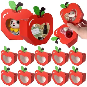10/20Pcs Apple Window Candy Boxes Heart Winow Gift Box Mini Red Snack Sweet Paper Holder for School Birthday Wedding Party Favor