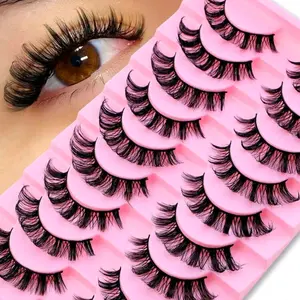 10 Pairs Russian Full Strip False Lashes Dramatic Natural D Curl Faux Mink Eyelashes, Cat Eye Look Tail Elongated Strip Lashes,Eyelashes Fluffy False Eyelashes, Volume Eyelash Extension For Daily, Work, Dates, Weddings, Parties, Travel, Holidays Lashes