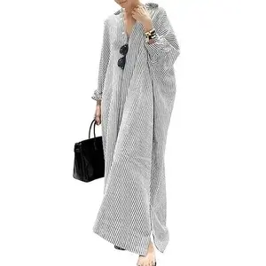 Women’s striped long-sleeve dress for spring and autumn, casual loose cotton shirt dress, teacher’s wear, Spring Declaration GARMENTARY
