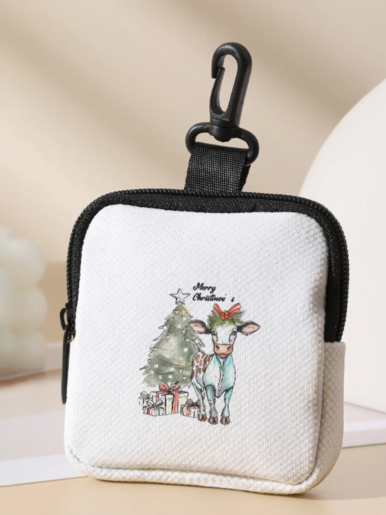 Christmas Pattern Printed Coin Wallet, Multifunctional Storage Bag, Durable Polyester, Digital Printing, Key Card Holder, Ideal Gift