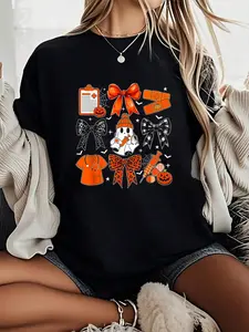 100% Cotton Unisex  Coquette Nurse Bow Halloween Nurse Supplies Ghost Holiday T-Shirt Graphic T Shirts -  Printed Short Sleeve T-Shirt Top