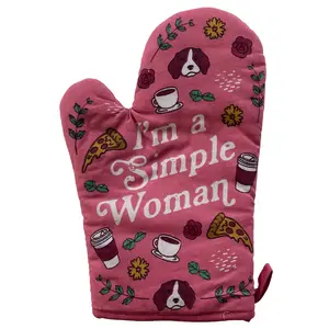 I'm A Simple Woman Oven Mitt Funny Coffee Dog Lover Pizza Cute Novelty Kitchen Glove Funny Graphic Kitchenware Bakeware Coffee  Funny Dog  Novelty Cookware Pink