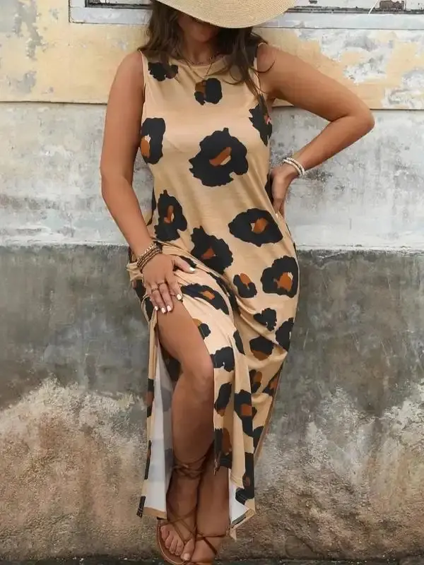 [Plus Size] All Over Print Dress, Casual Sleeveless Dress for Daily Wear, Women's Plus Clothing for All Seasons, Womenswear, Plus Size Tummy Flattering Dresses