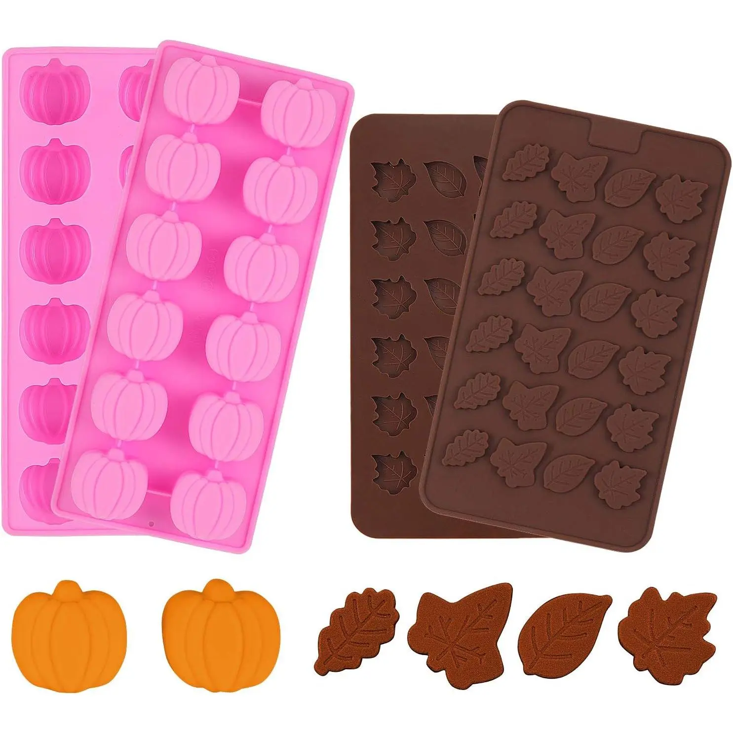 4 count 3D Fall Candy Molds Halloween Pumpkin Candy Mold Thanksgiving Maple Leaf Shaped Fall Candy  Mold Ice Cube Tray for Halloween Candy Muffin Chocolates Cake Soap, Candle
