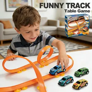 DIY Flexible Race Car Track Set, Desktop Loop & Slope Stunt Track with Suction Cups, Builds Creativity & Fine Motor Skills for Kids Ages 3+