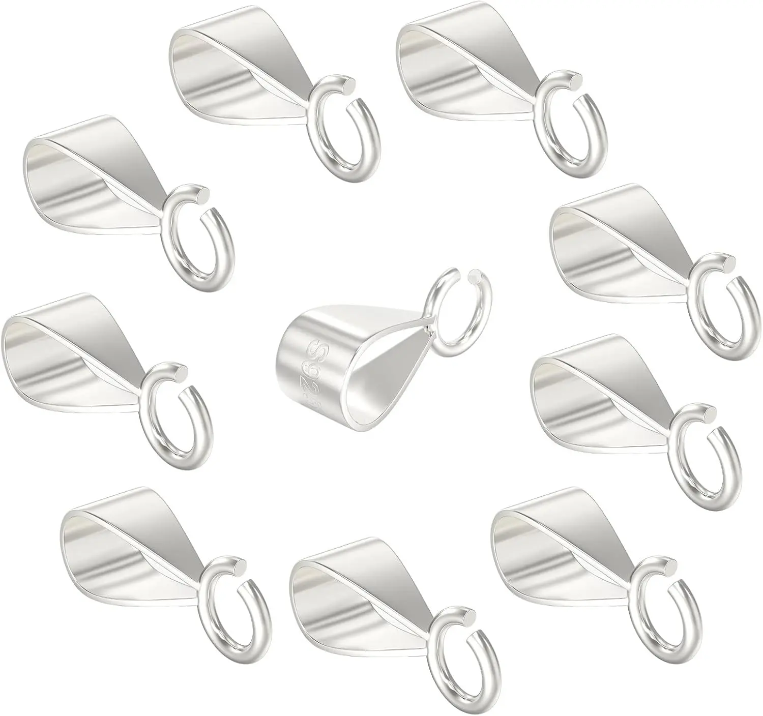 10Pcs 925 Sterling Silver Slider Pendant Clasp for Necklace,Bails for Jewelry Making Pendant Bail Connector with Open Loop,Fashion Accessories