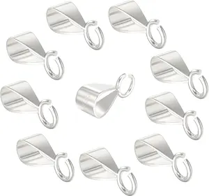 10Pcs 925 Sterling Silver Slider Pendant Clasp for Necklace,Bails for Jewelry Making Pendant Bail Connector with Open Loop,Fashion Accessories