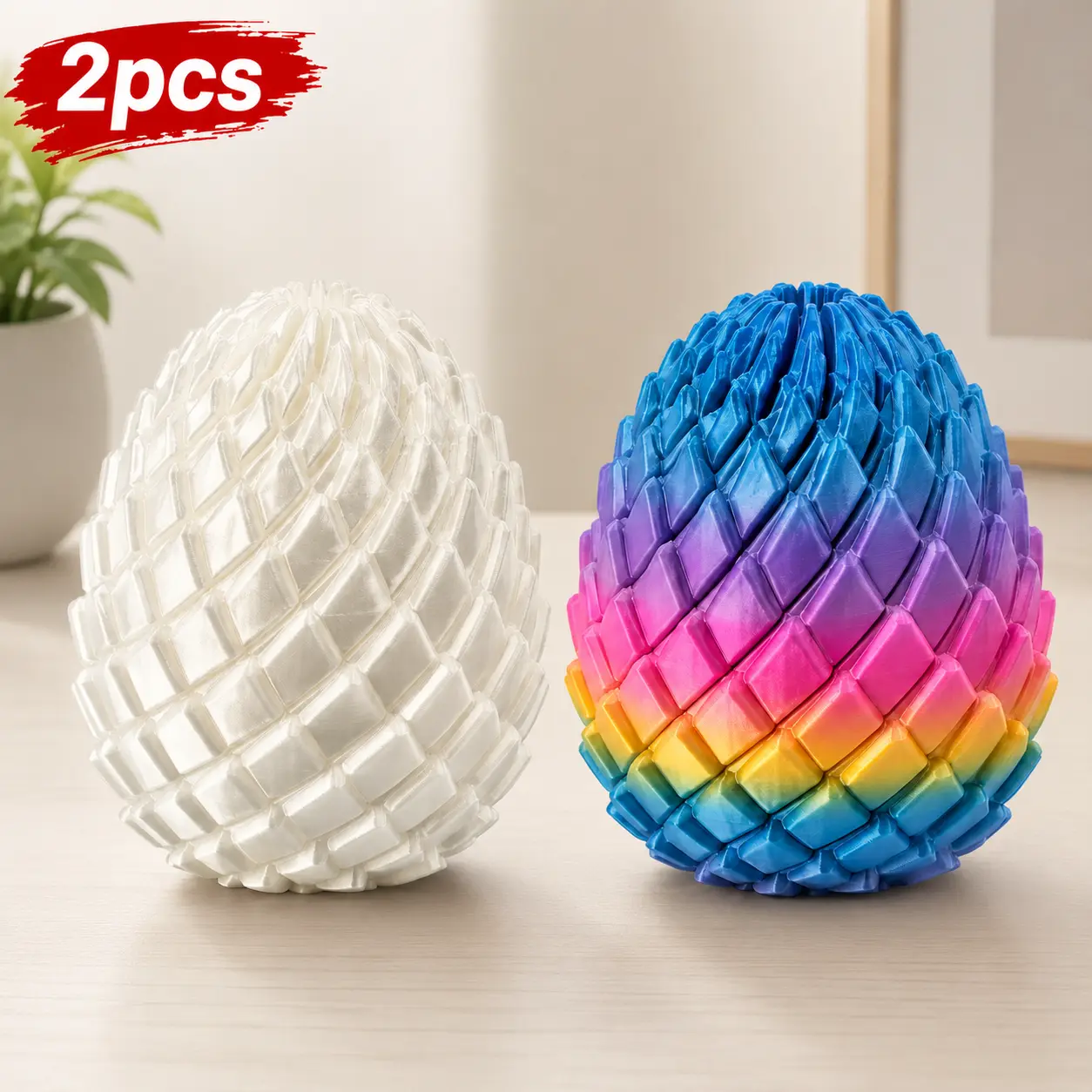 summerwins Whimsical 2-Piece ABS Plastic 3D Printed Interlocking Dragon Scale Eggs Fidget Tool Set - Twistable, Extendable, Tactile Play Stress Relief, Desktop Home Decor Statue, Ideal Halloween Gift, Dragon Scales