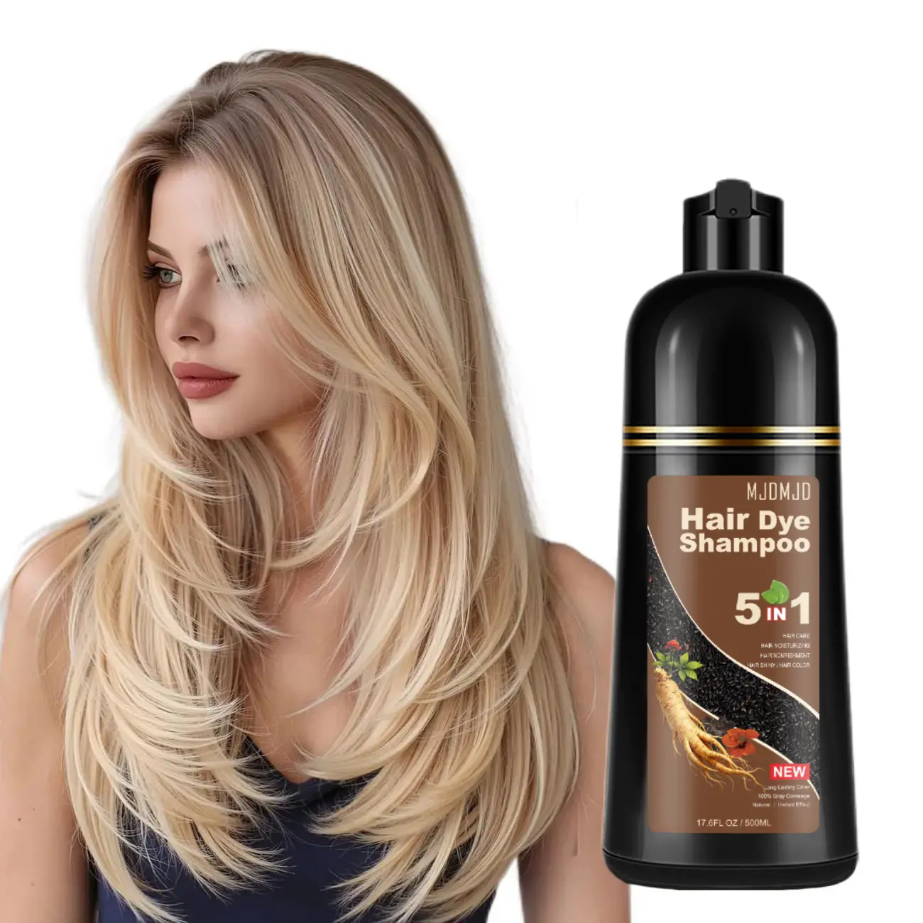 5-in-1 Liquid Hair Dye Shampoo for Haircare, Golden Blonde-Brown Colorant Semi-Permanent Color, 10-15 Min Fast Cover Gray Hair Solutions, Paraben-Free Gentle Formula for Men & Women, 16.9 Fl Oz, Blonde Hair Semi-Permanent Color