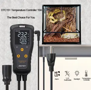 DIGITEN 110V 15A Temperature Controller DTC151 Plug in Thermostat Outlet Digital Temperature Controller for Heat Mat Reptile Greenhouse Aquarium, Heating/Cooling Mode