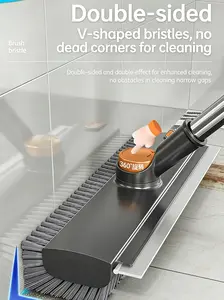 Long Handle Floor Scrub Brush with Stiff Bristles 3-in-1 Heavy-Duty Scrubber for Cleaning Shower Bathroom Patio Garage Kitchen Wall and Deck Household Squeegee Orange-Gray magic eraser mop roll mop squeegee brush