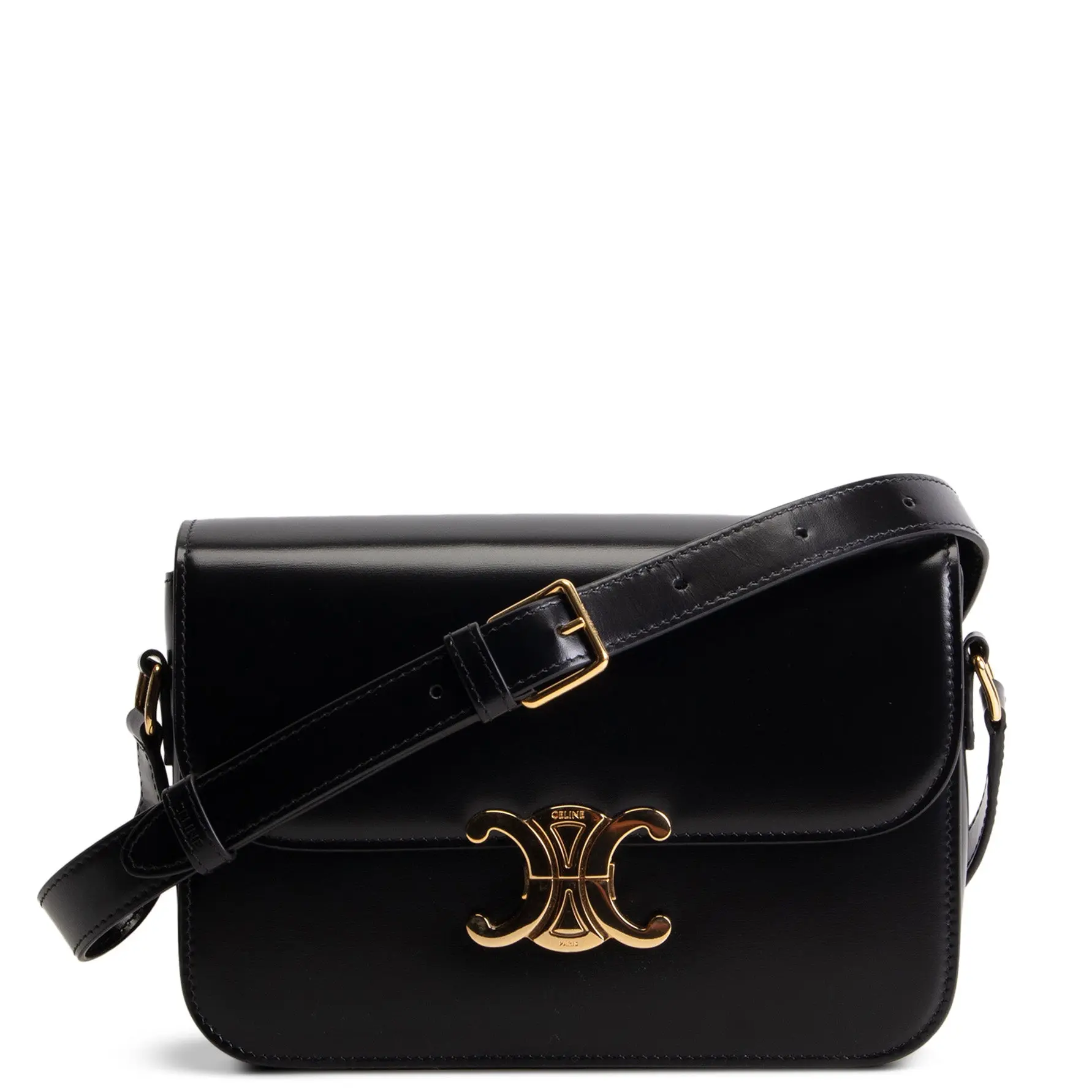 Pre-owned Celine Smooth Calfskin Leather Shoulder Bags Classique Triomphe Shoulder Bag Black