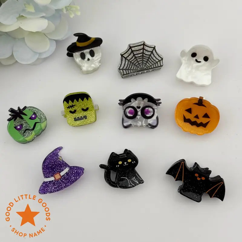 Pack of 10 Halloween Mini Hair Claw Clips – Cute Spooky Character Fun Horror Durable Plastic Clips for Girls, GF, Women, Wife, BFF, Birthday Gifts for her, Fashionable Daily Wear for School Work Party