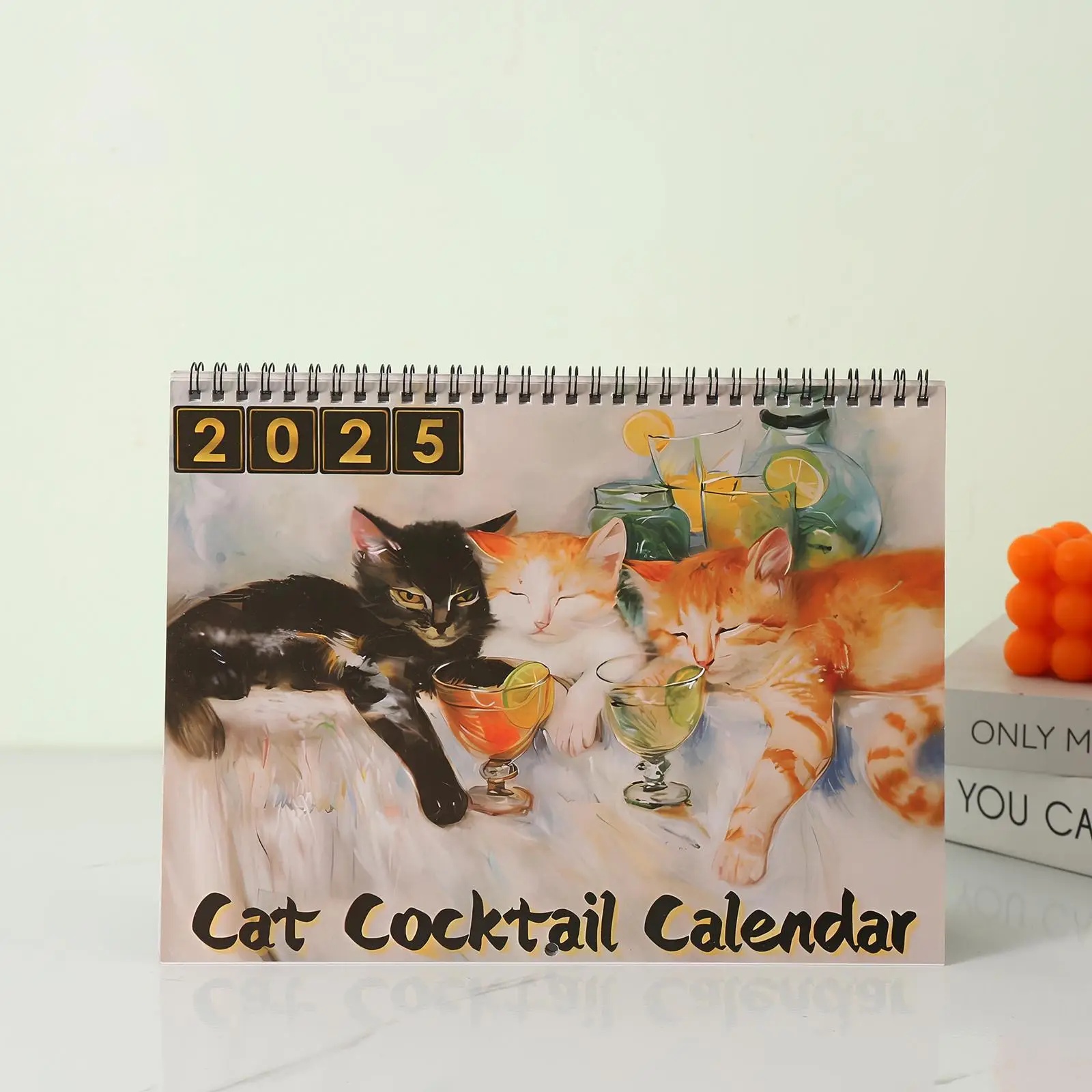 Cat Cocktail Party Pattern 2025 Calendar, 1 Count Creative Animal Pattern Wall Calendar, Wall Decor for Home Office Dormitory School