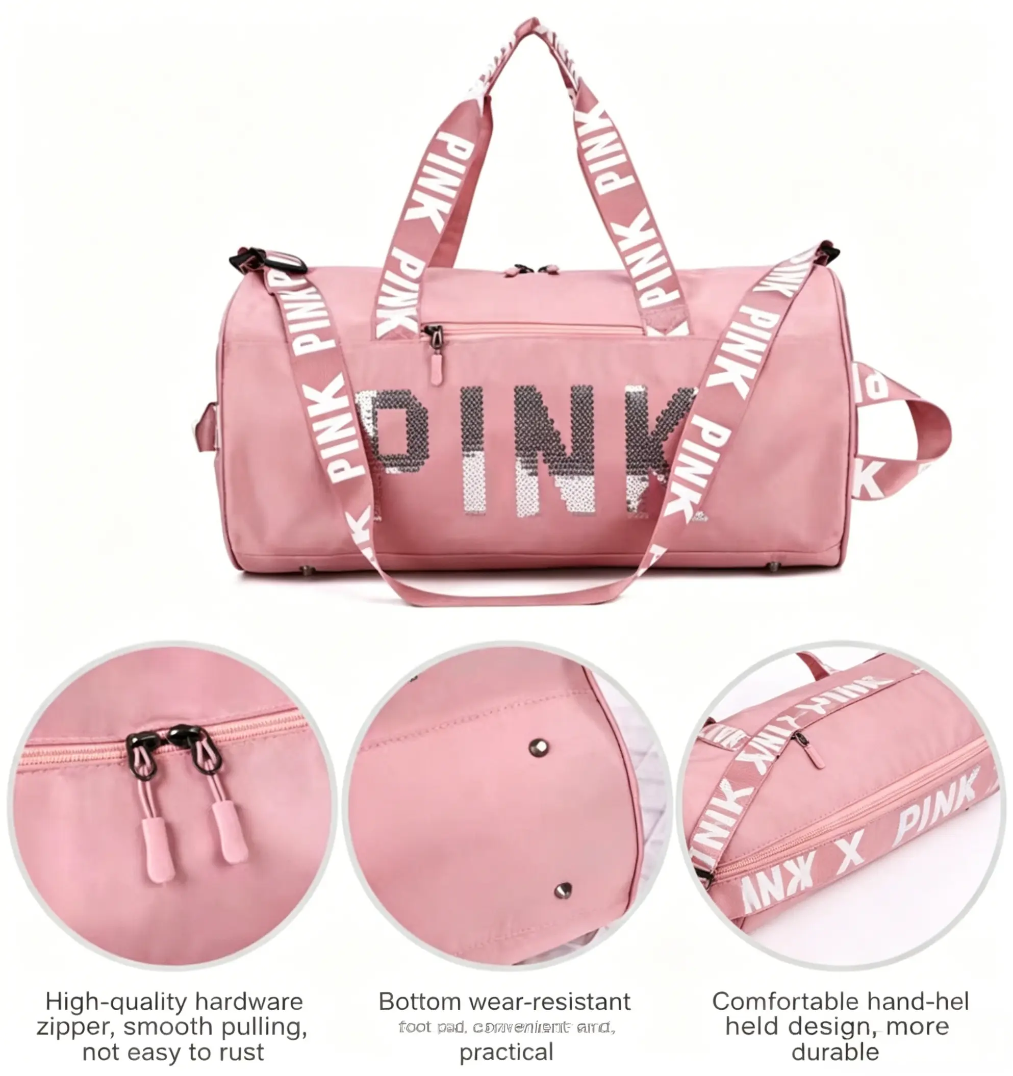Cute Sequined Gym Duffle Bag - Travel Duffels with Adjustable Shoulder Straps, Top Hand Straps, Waterproof Washable Hand Luggage for Daily Use & Short Travel, Multipurpose Luggage, Hand Luggage Bag