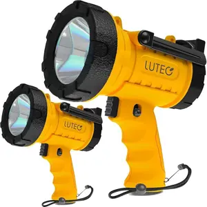 2 Pack Rechargeable Spotlight Flashlight 90,000 Lux Super Bright, IP67 Waterproof Rechargeable Handheld Spotlights with 4 Modes Search Light, Foldable Stand and Red Light Filter (Orange)