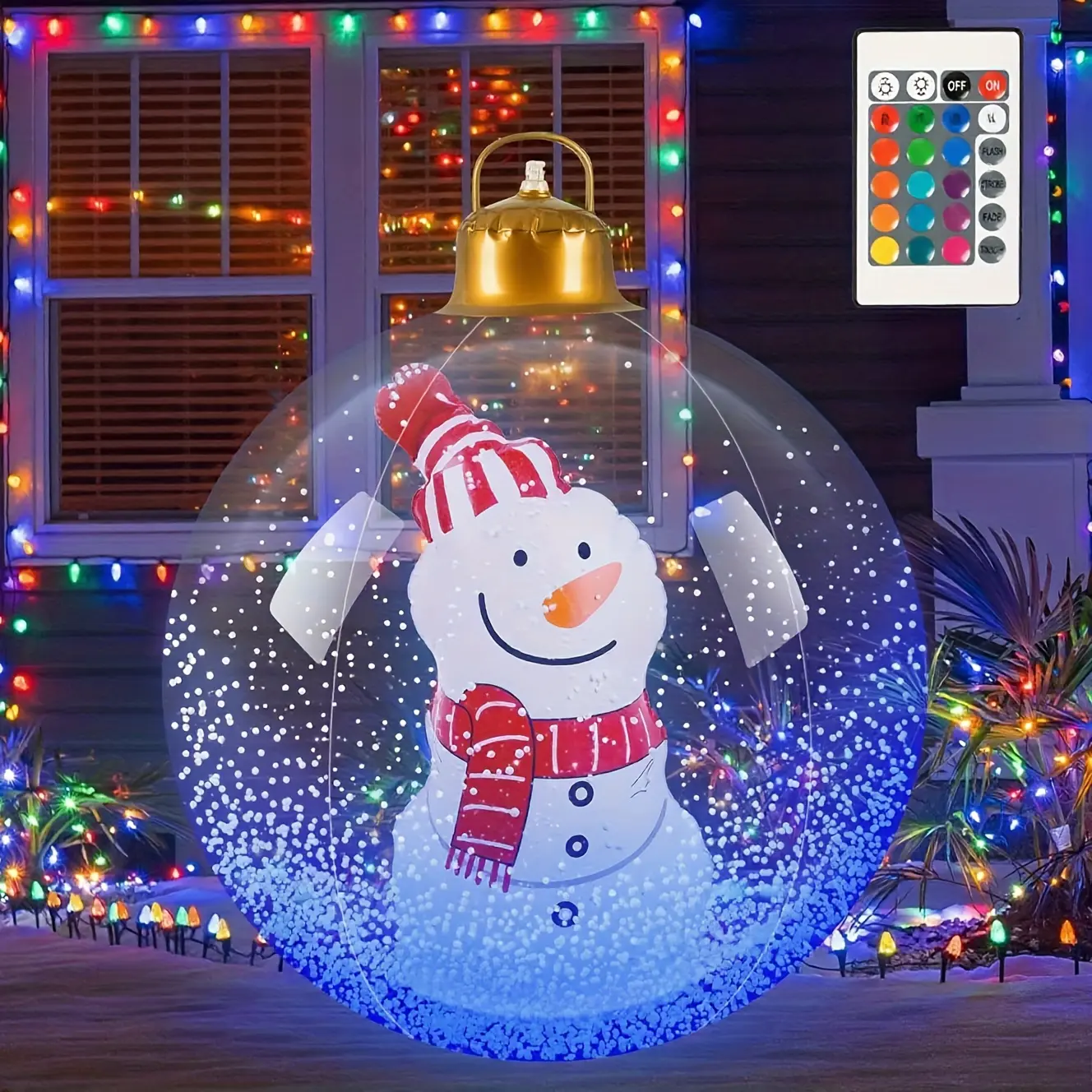 24 Inch Glowing Christmas Ball, Outdoor Inflatable Decoration with LED Lights, Led Light Up, PVC Decorative Ball for Garden Yard Porch Holiday Decor, Christmas Decorations, Led Party Light