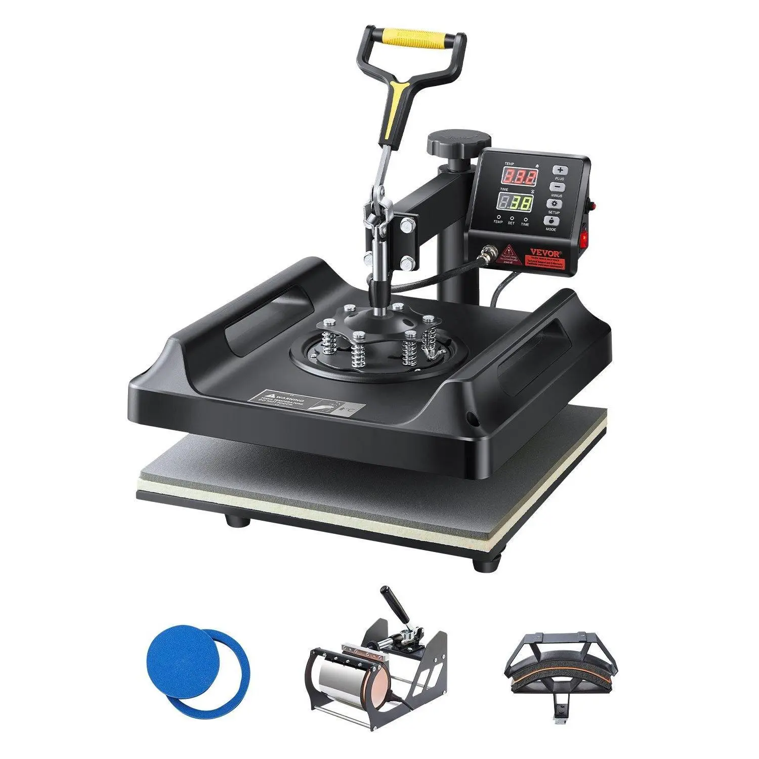 【Summerfinds】Heat Press Machine Sublimation Machine 15 x 15 Inch 8 In 1 Heat Press Set Black