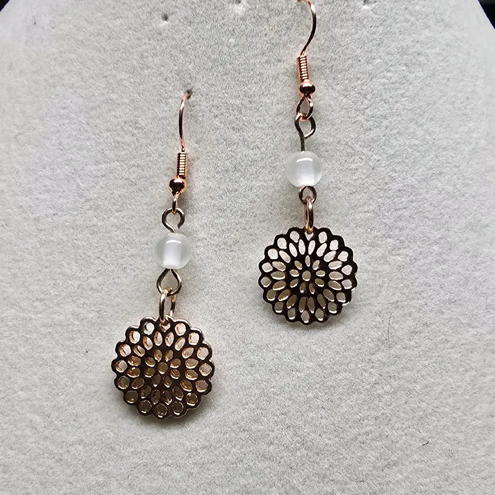 Rose Gold Mandala Earrings with Clear Beads for Women's Fashion Jewelry